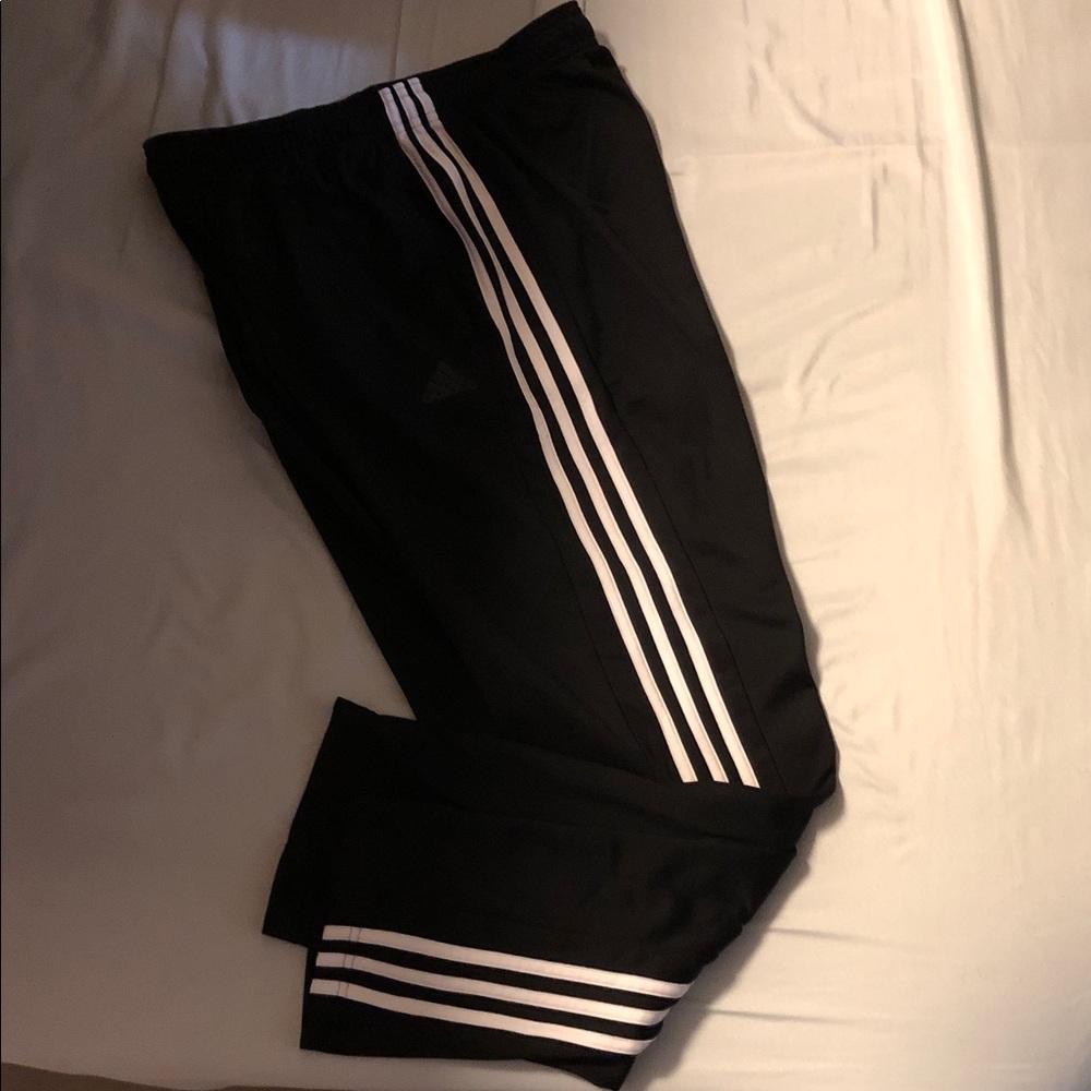 Adidas Mens Black Sweatpants with White Stripes(Size L)